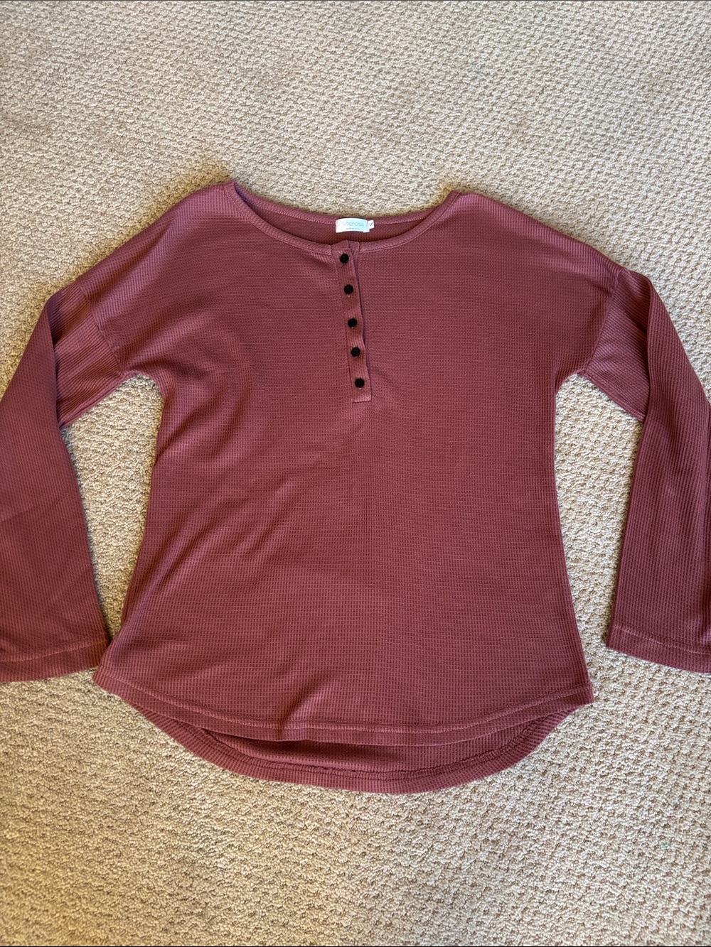 Worn Once Sherosa Waffle-Knit Henley Tunic Top - Mauve Plum